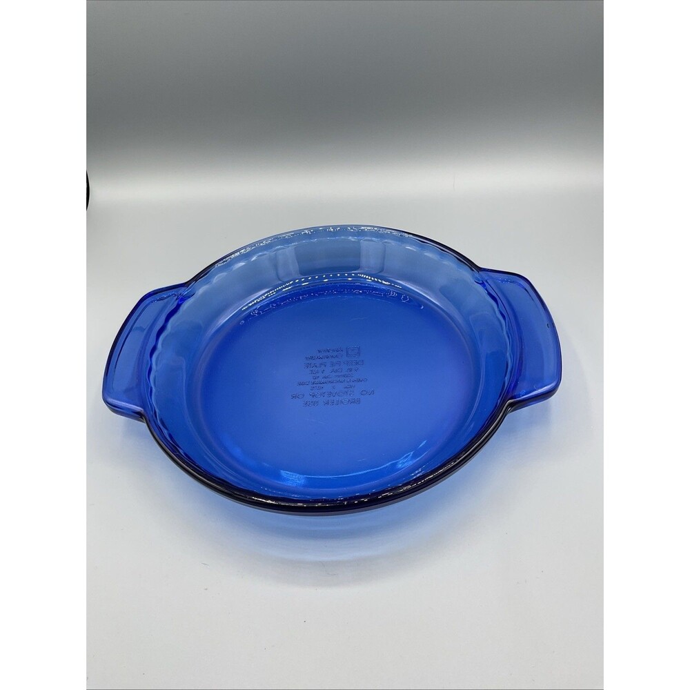 Retro Anchor Hocking USA Cobalt Clear Blue Glass 1 qt Deep 2" Dish 9" Pie Plate